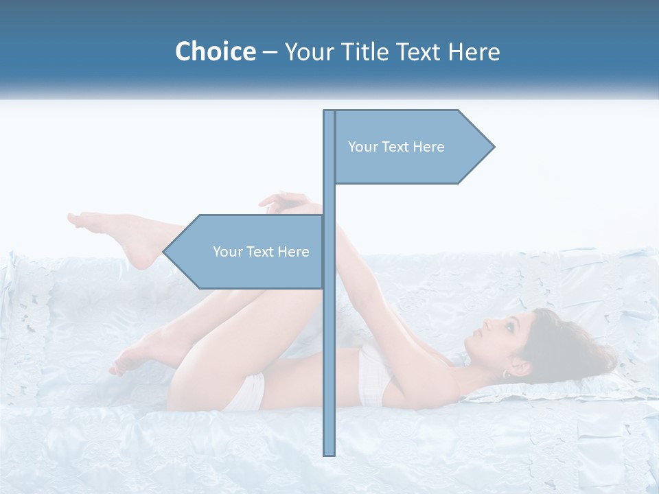 A Woman Laying On Top Of A Blue Bed PowerPoint Template