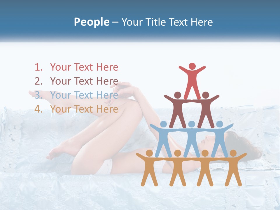A Woman Laying On Top Of A Blue Bed PowerPoint Template