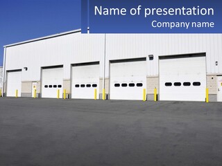 A Row Of Garage Doors In Front Of A Building PowerPoint Template