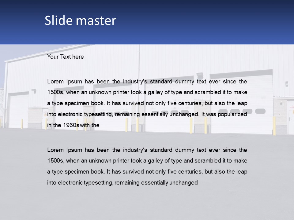 A Row Of Garage Doors In Front Of A Building PowerPoint Template