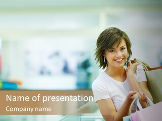 A Woman Talking On A Cell Phone While Holding Shopping Bags PowerPoint Template