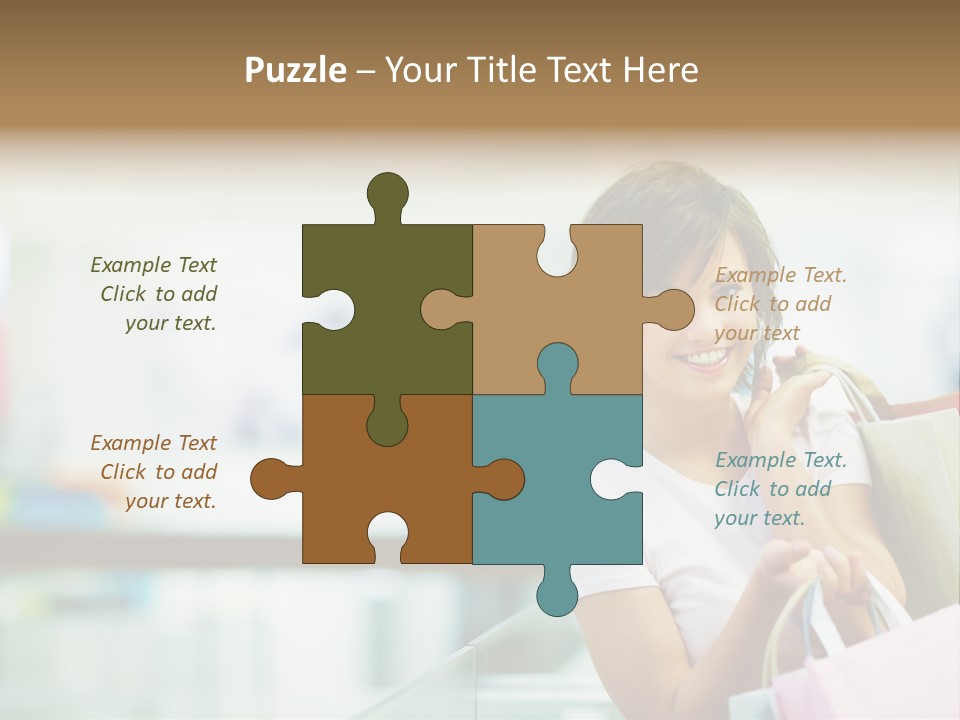 A Woman Talking On A Cell Phone While Holding Shopping Bags PowerPoint Template