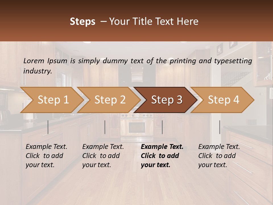 A Kitchen With Wooden Cabinets And Black Counter Tops PowerPoint Template