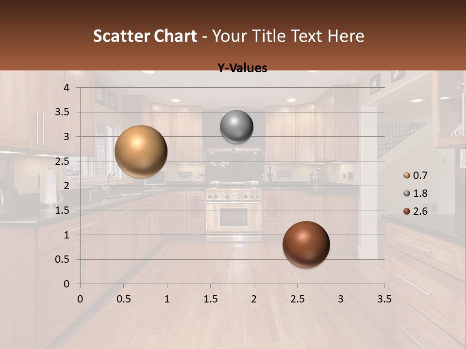 A Kitchen With Wooden Cabinets And Black Counter Tops PowerPoint Template