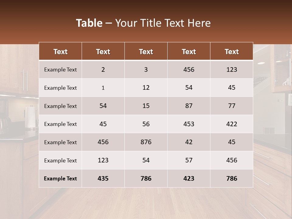 A Kitchen With Wooden Cabinets And Black Counter Tops PowerPoint Template