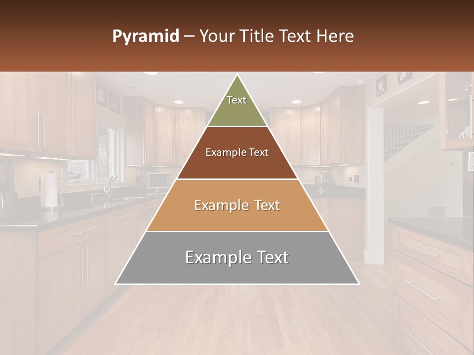 A Kitchen With Wooden Cabinets And Black Counter Tops PowerPoint Template