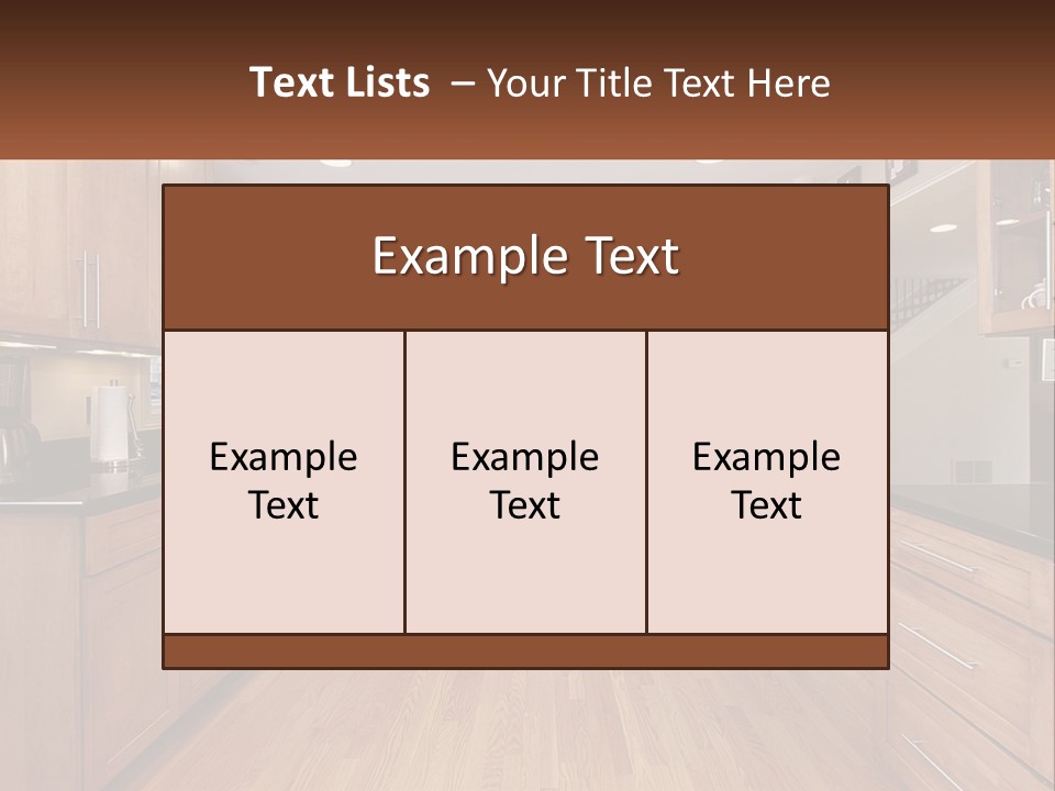 A Kitchen With Wooden Cabinets And Black Counter Tops PowerPoint Template