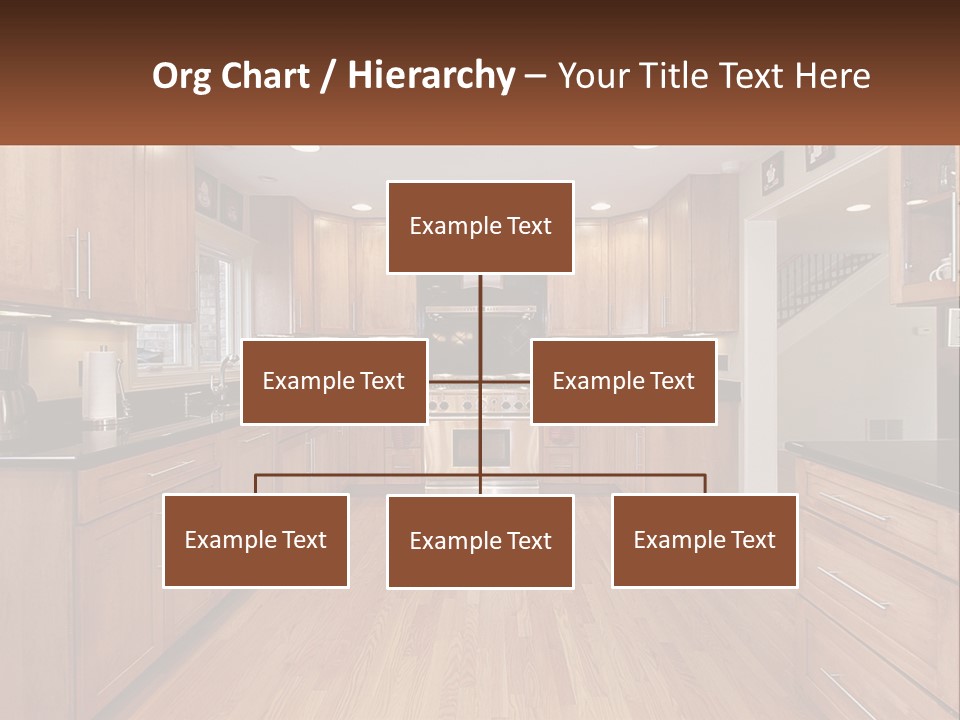 A Kitchen With Wooden Cabinets And Black Counter Tops PowerPoint Template
