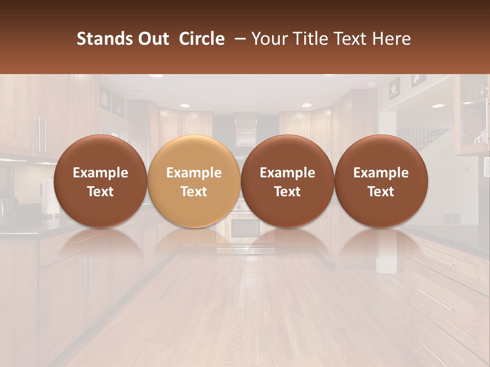 A Kitchen With Wooden Cabinets And Black Counter Tops PowerPoint Template