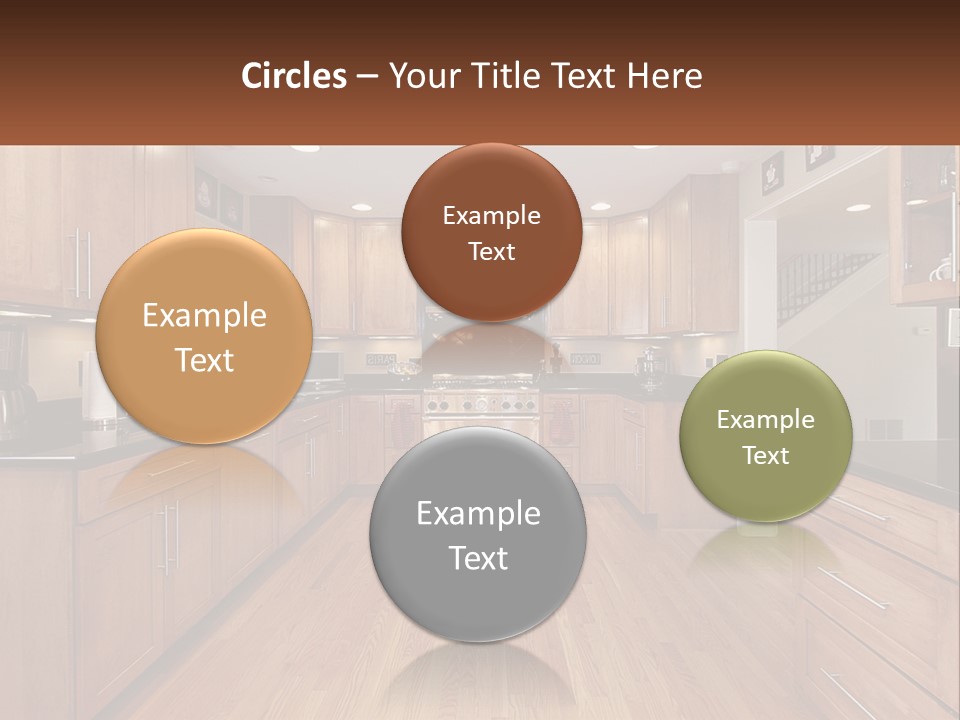 A Kitchen With Wooden Cabinets And Black Counter Tops PowerPoint Template