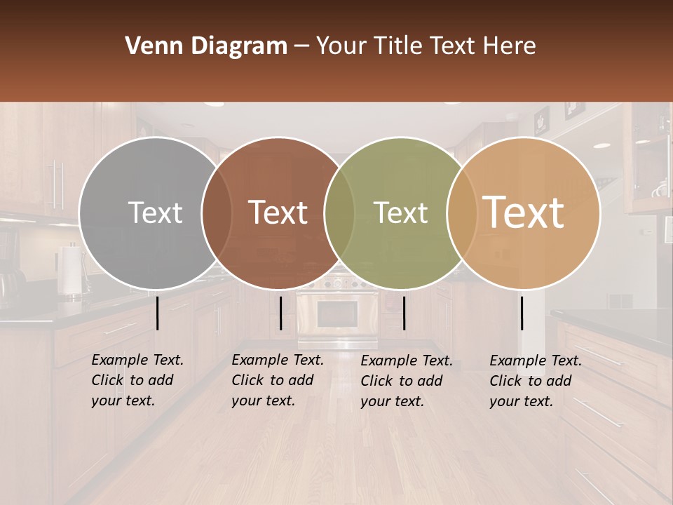 A Kitchen With Wooden Cabinets And Black Counter Tops PowerPoint Template