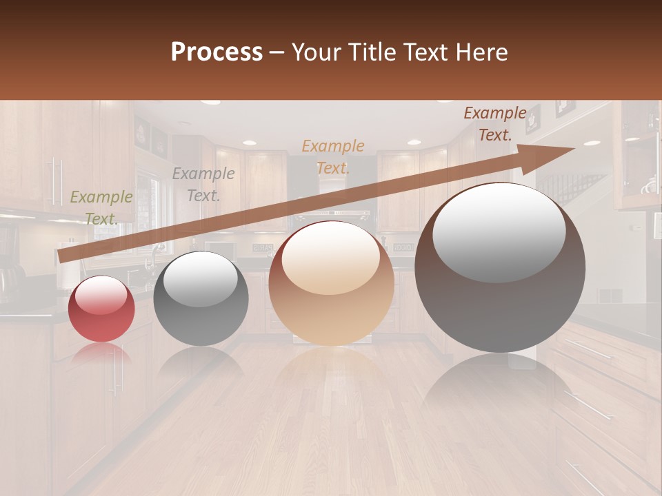 A Kitchen With Wooden Cabinets And Black Counter Tops PowerPoint Template