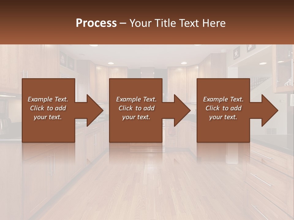 A Kitchen With Wooden Cabinets And Black Counter Tops PowerPoint Template