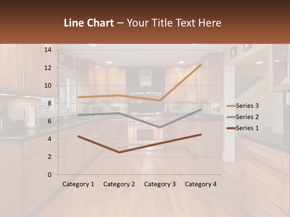 A Kitchen With Wooden Cabinets And Black Counter Tops PowerPoint Template