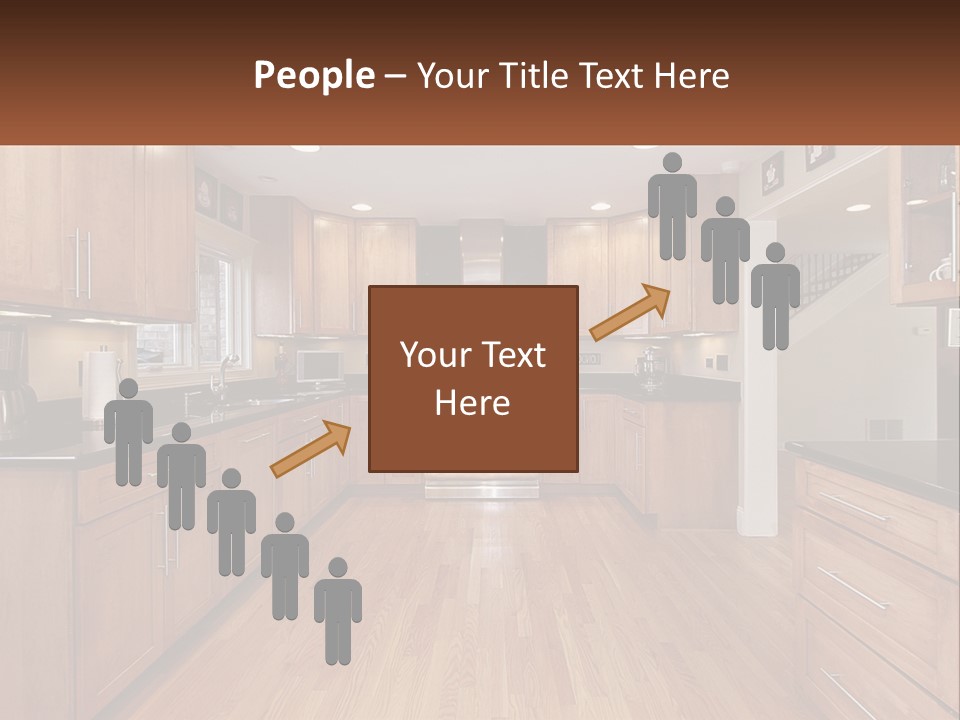 A Kitchen With Wooden Cabinets And Black Counter Tops PowerPoint Template