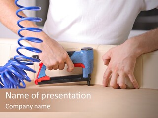 A Person Using A Power Tool On A Piece Of Furniture PowerPoint Template