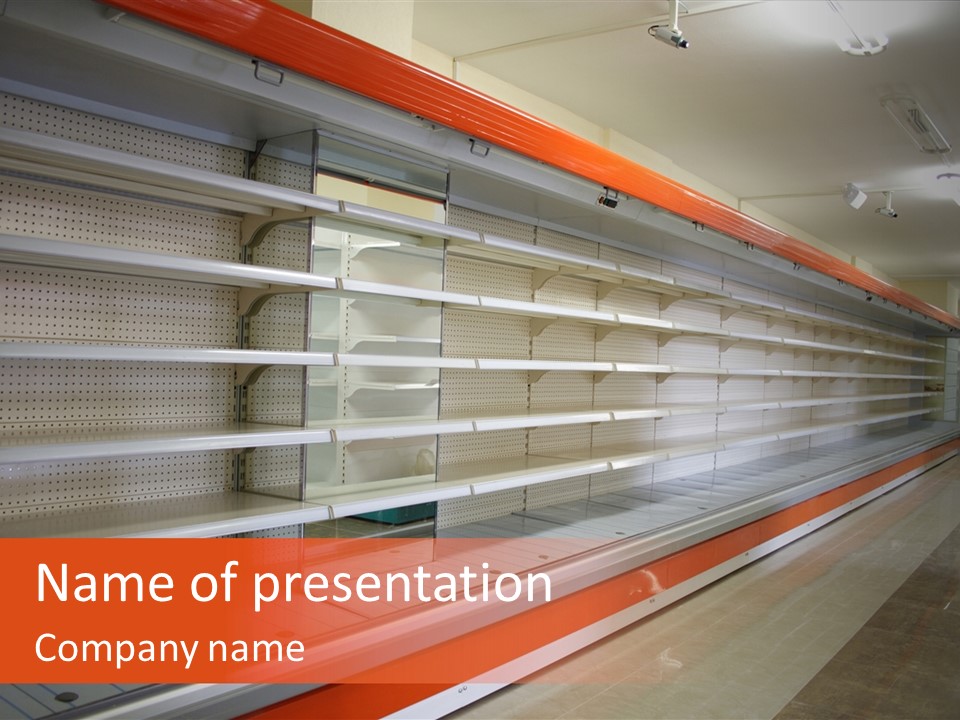 A Large Display Of Empty Shelves In A Store PowerPoint Template