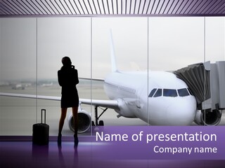 A Woman Standing In Front Of An Airplane PowerPoint Template