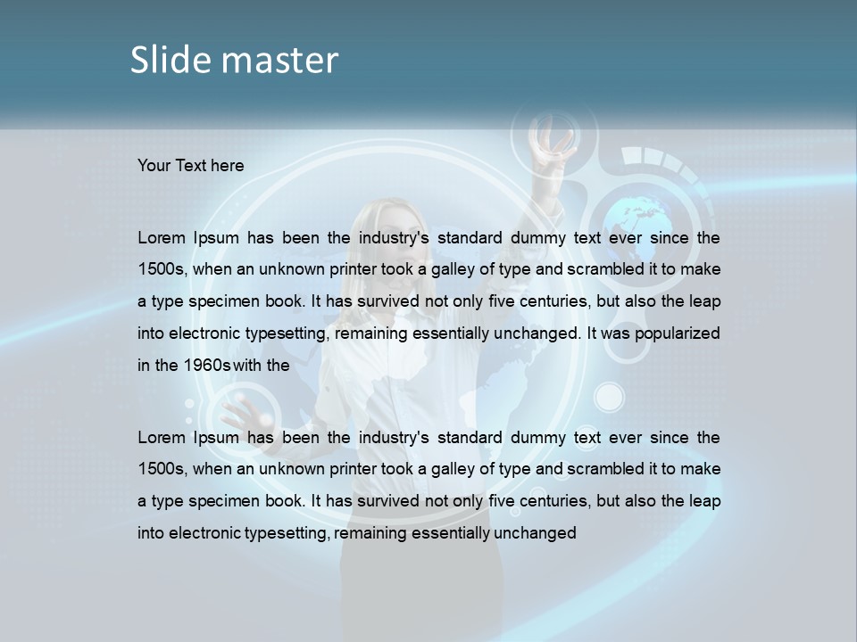 A Woman Holding Her Hand Up In Front Of A World Map PowerPoint Template