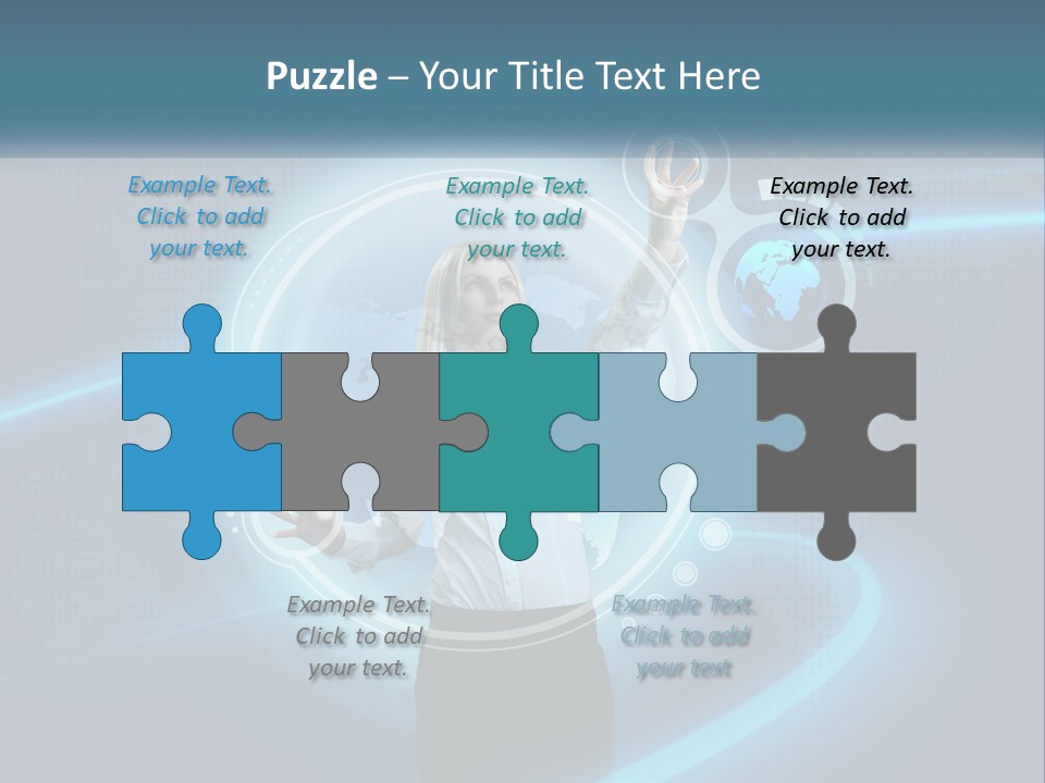 A Woman Holding Her Hand Up In Front Of A World Map PowerPoint Template