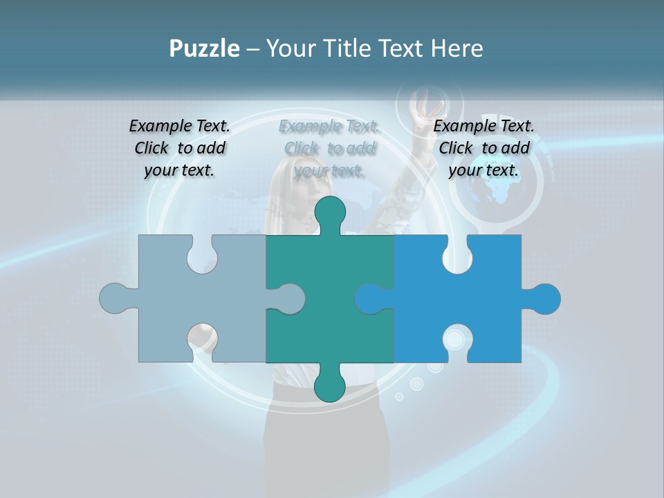 A Woman Holding Her Hand Up In Front Of A World Map PowerPoint Template