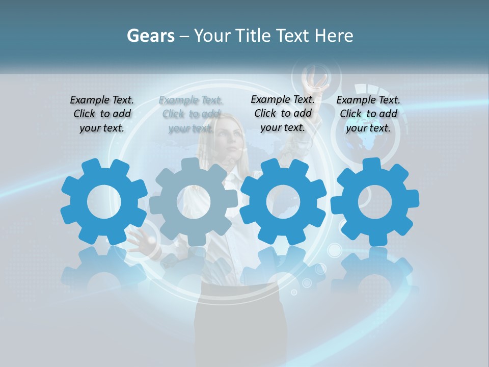 A Woman Holding Her Hand Up In Front Of A World Map PowerPoint Template