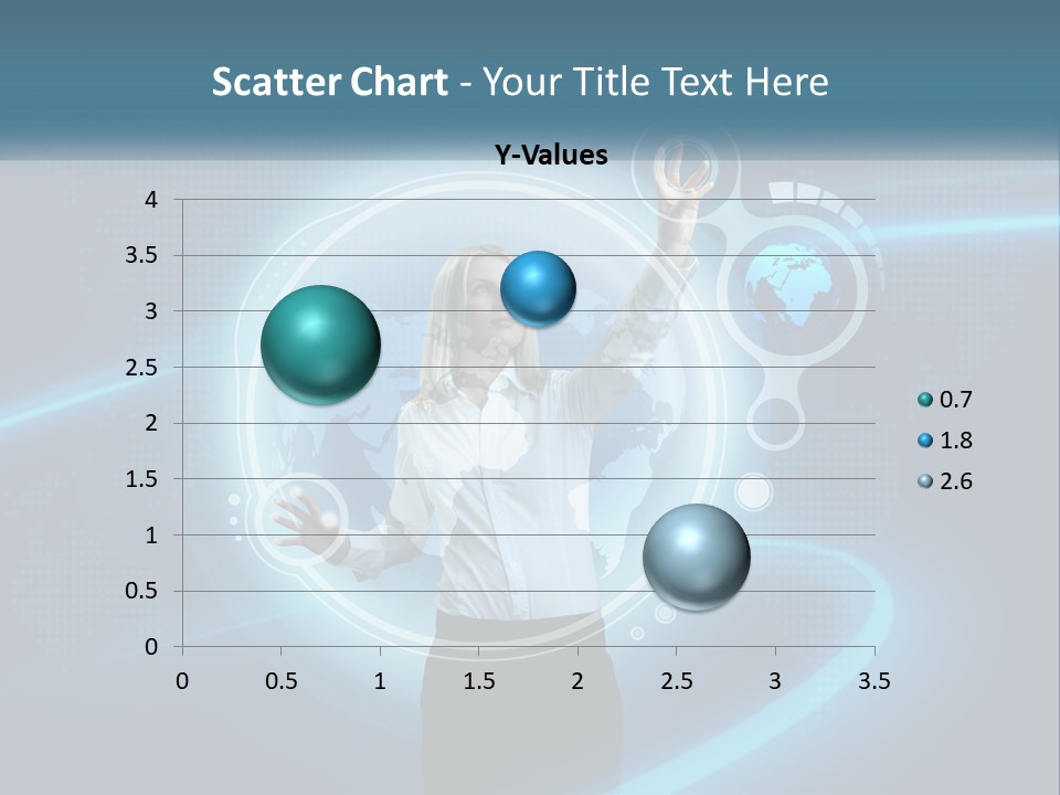 A Woman Holding Her Hand Up In Front Of A World Map PowerPoint Template
