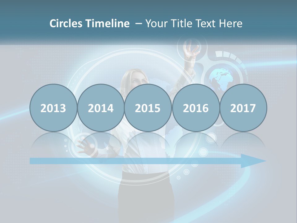 A Woman Holding Her Hand Up In Front Of A World Map PowerPoint Template