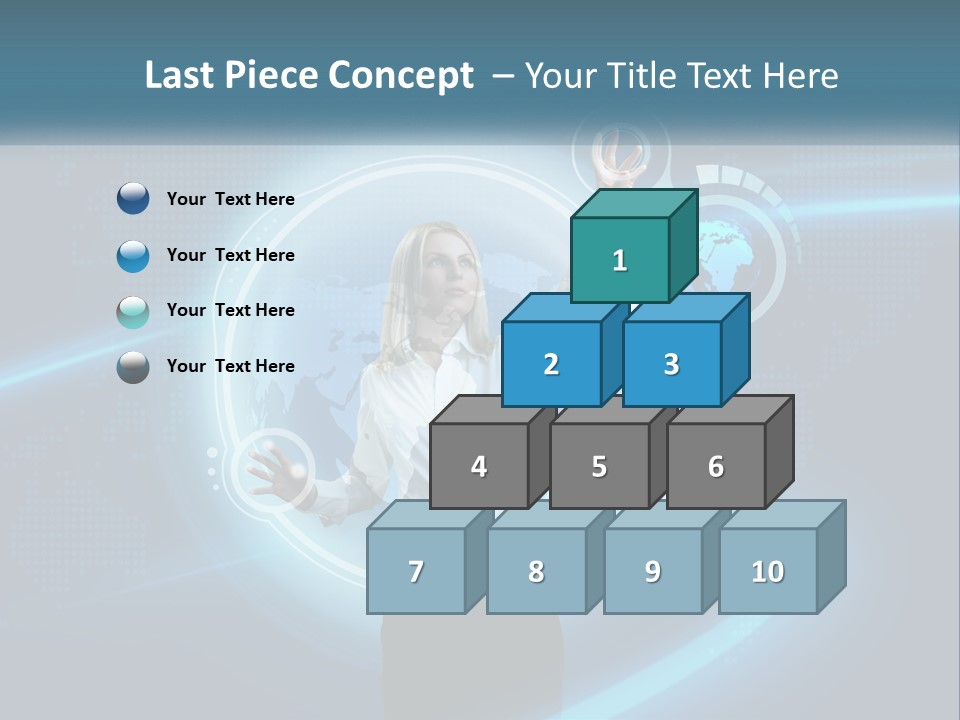 A Woman Holding Her Hand Up In Front Of A World Map PowerPoint Template