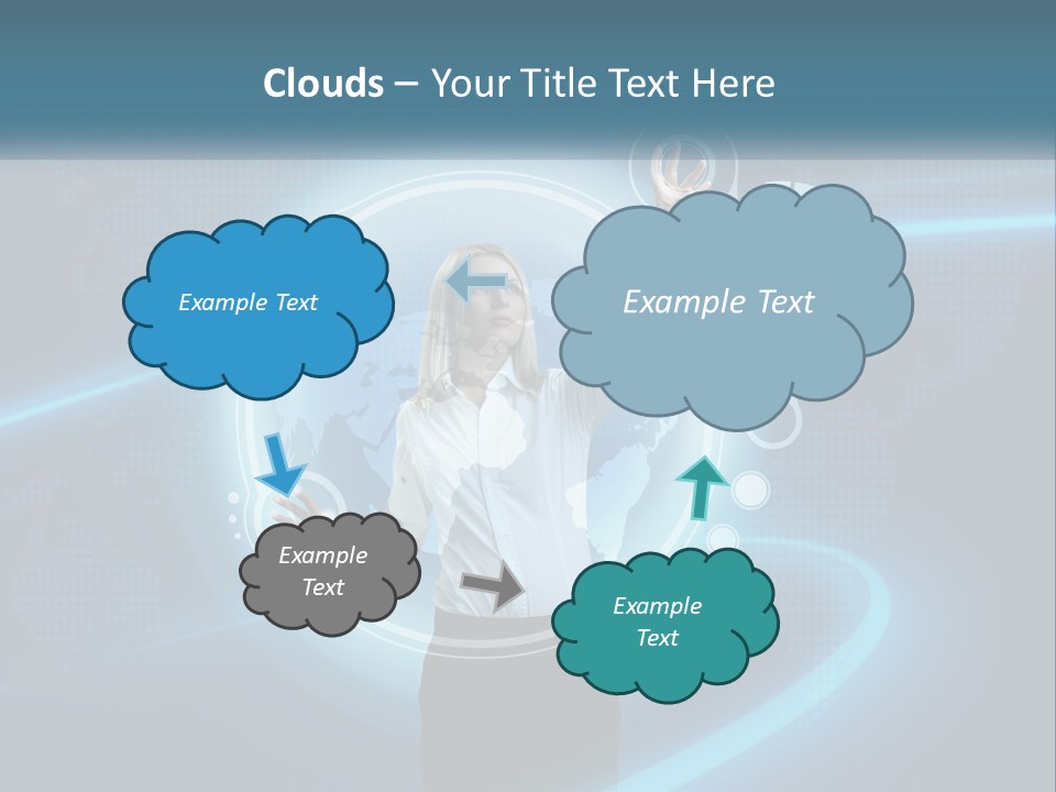 A Woman Holding Her Hand Up In Front Of A World Map PowerPoint Template