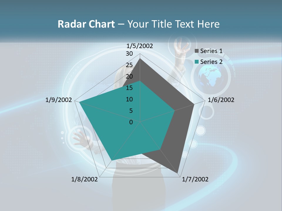 A Woman Holding Her Hand Up In Front Of A World Map PowerPoint Template