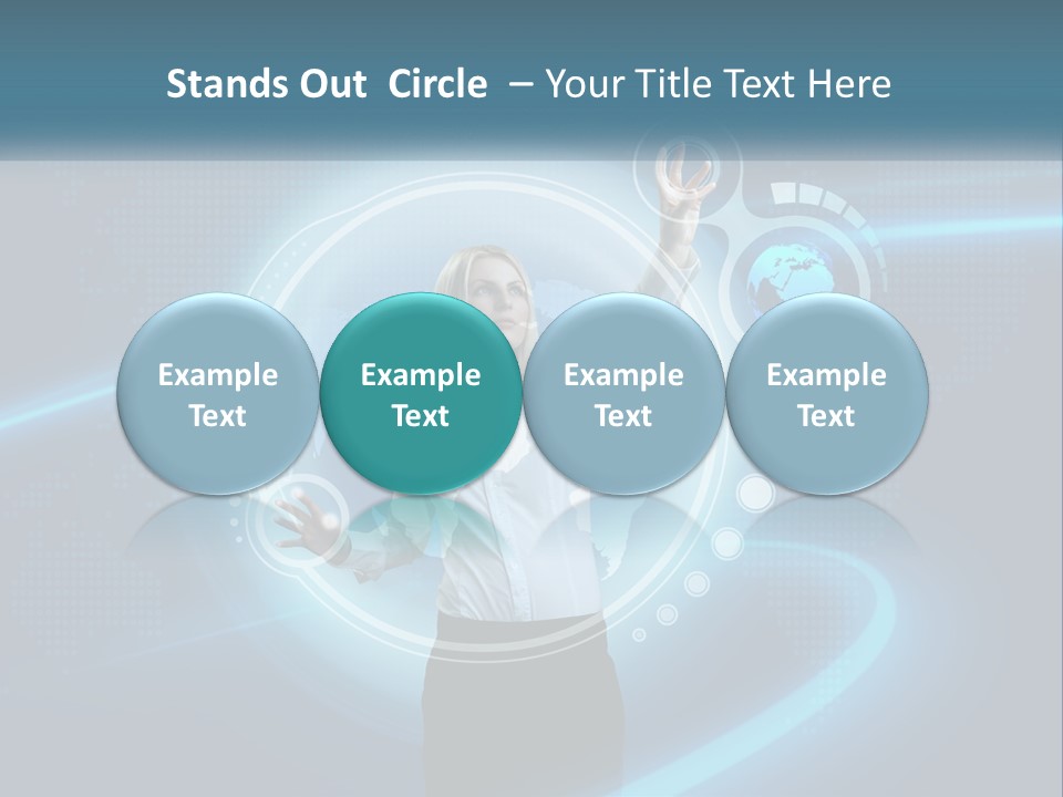 A Woman Holding Her Hand Up In Front Of A World Map PowerPoint Template