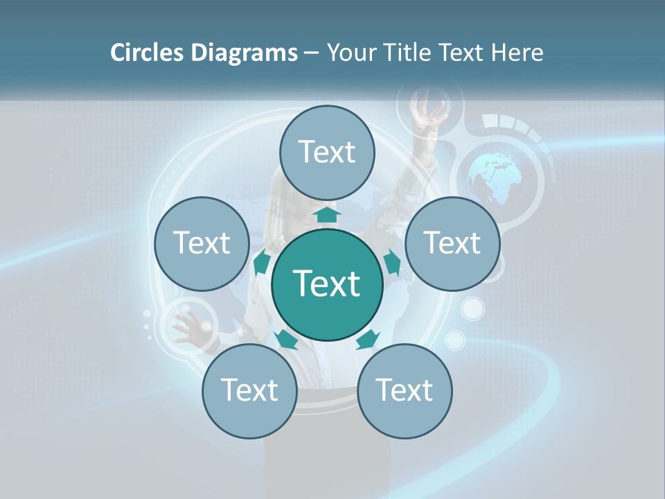 A Woman Holding Her Hand Up In Front Of A World Map PowerPoint Template