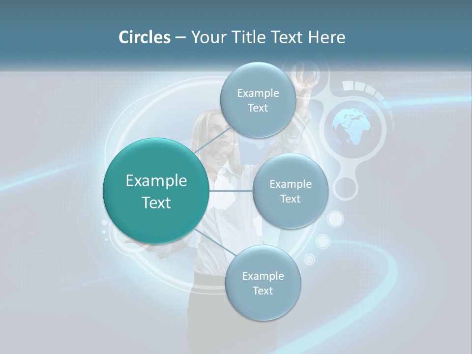 A Woman Holding Her Hand Up In Front Of A World Map PowerPoint Template