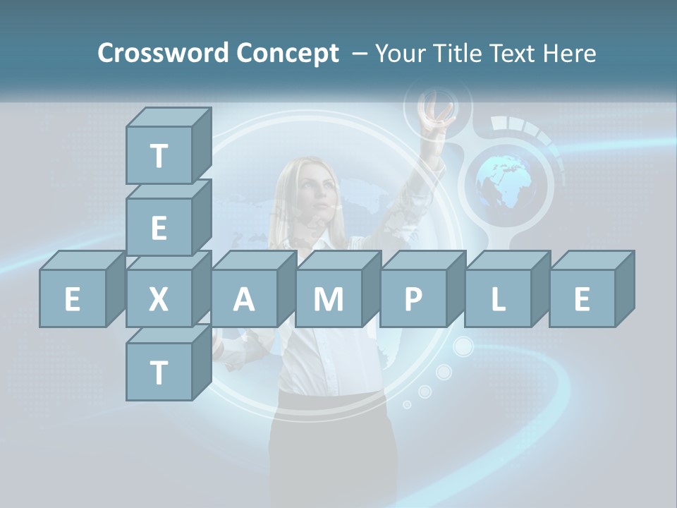 A Woman Holding Her Hand Up In Front Of A World Map PowerPoint Template