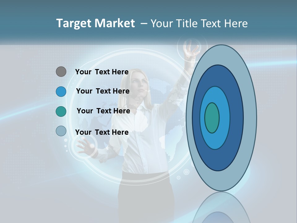 A Woman Holding Her Hand Up In Front Of A World Map PowerPoint Template