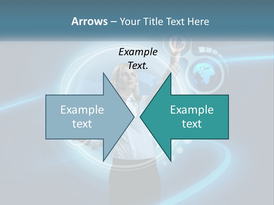 A Woman Holding Her Hand Up In Front Of A World Map PowerPoint Template