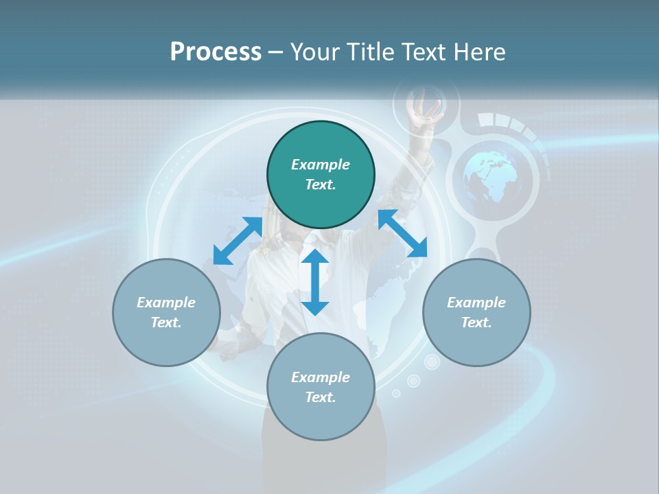 A Woman Holding Her Hand Up In Front Of A World Map PowerPoint Template