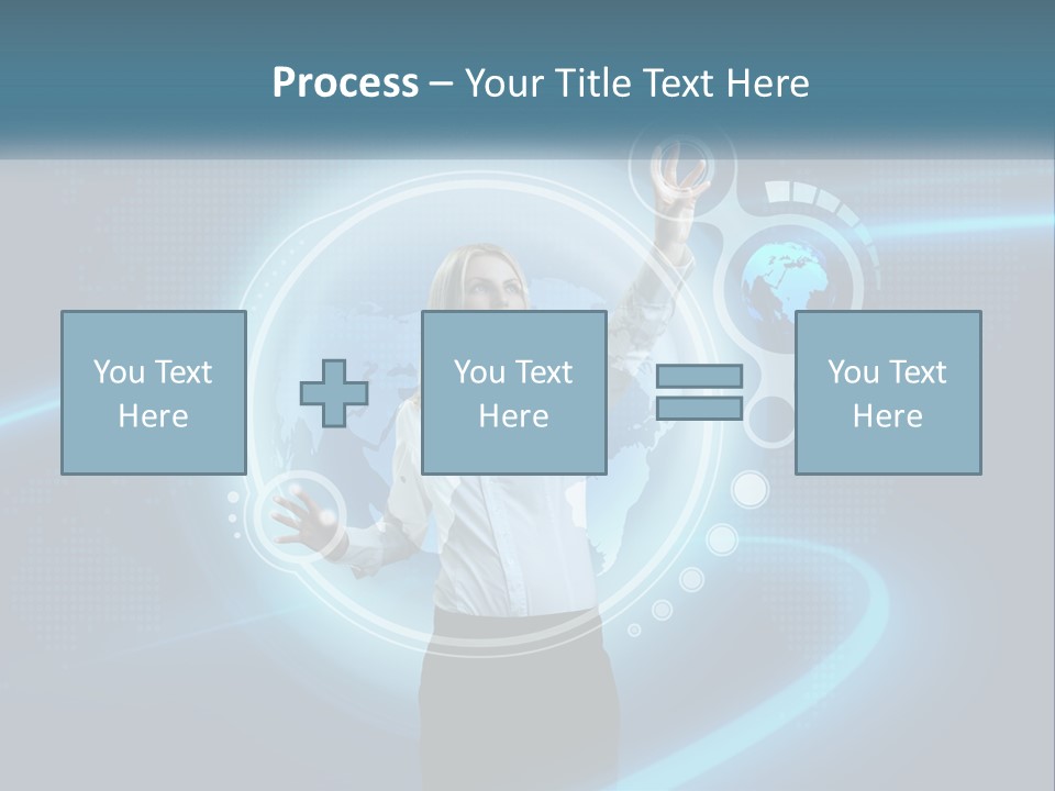 A Woman Holding Her Hand Up In Front Of A World Map PowerPoint Template