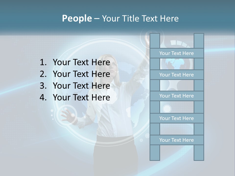 A Woman Holding Her Hand Up In Front Of A World Map PowerPoint Template