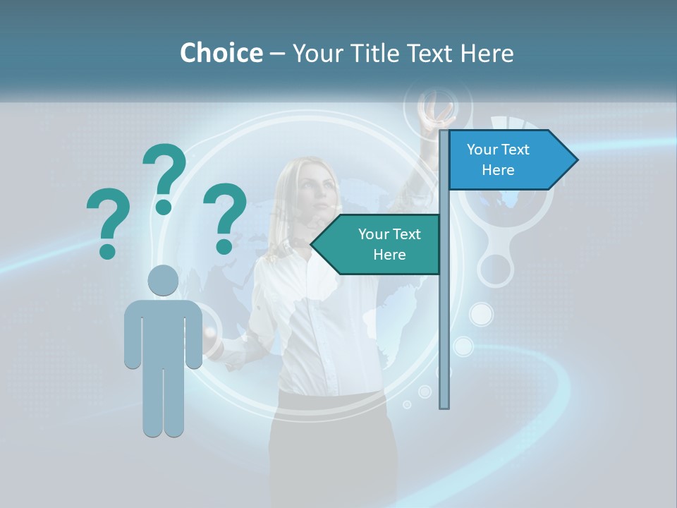 A Woman Holding Her Hand Up In Front Of A World Map PowerPoint Template