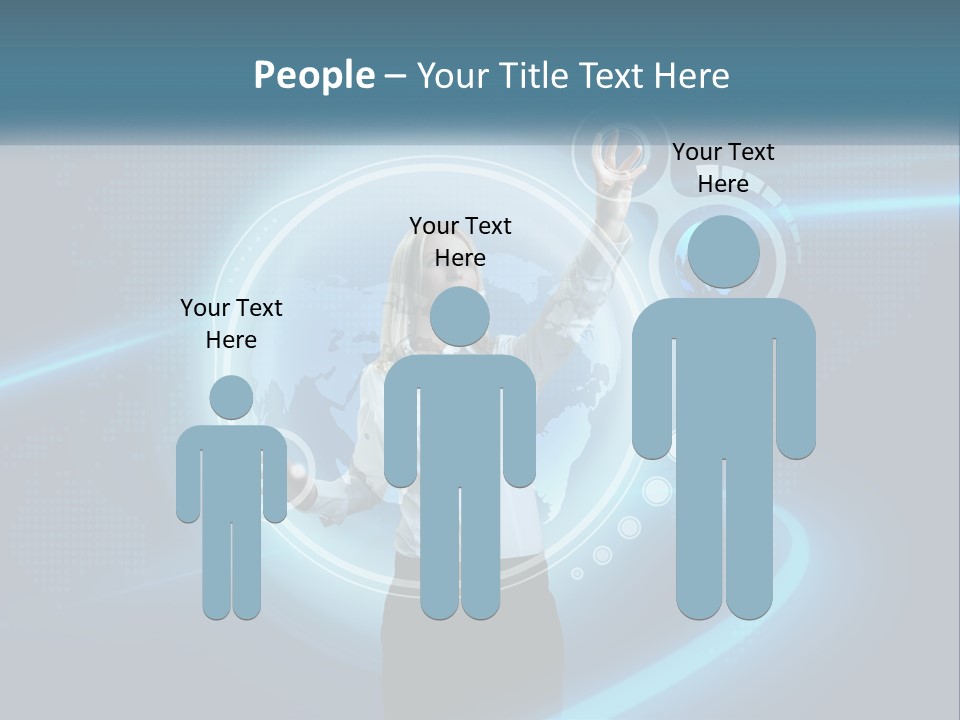 A Woman Holding Her Hand Up In Front Of A World Map PowerPoint Template