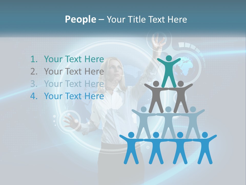 A Woman Holding Her Hand Up In Front Of A World Map PowerPoint Template