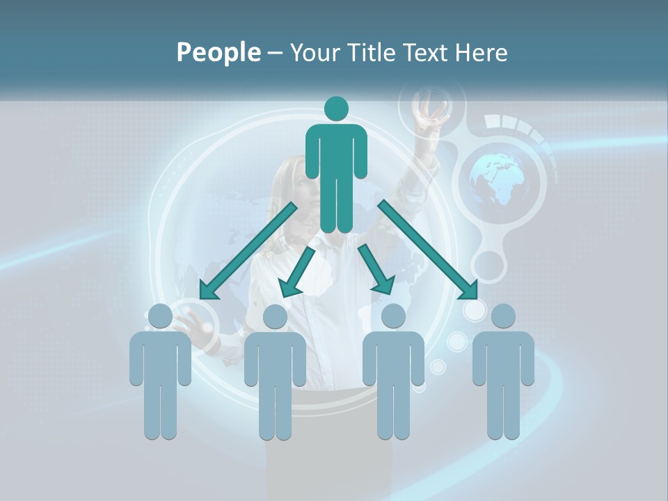 A Woman Holding Her Hand Up In Front Of A World Map PowerPoint Template