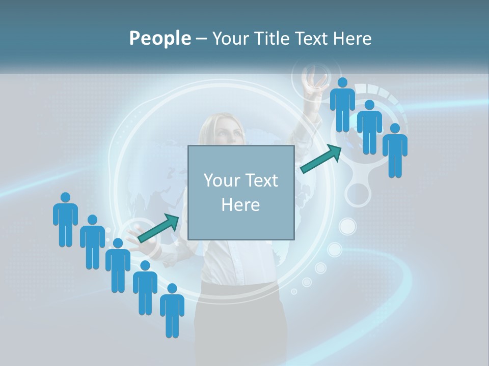 A Woman Holding Her Hand Up In Front Of A World Map PowerPoint Template