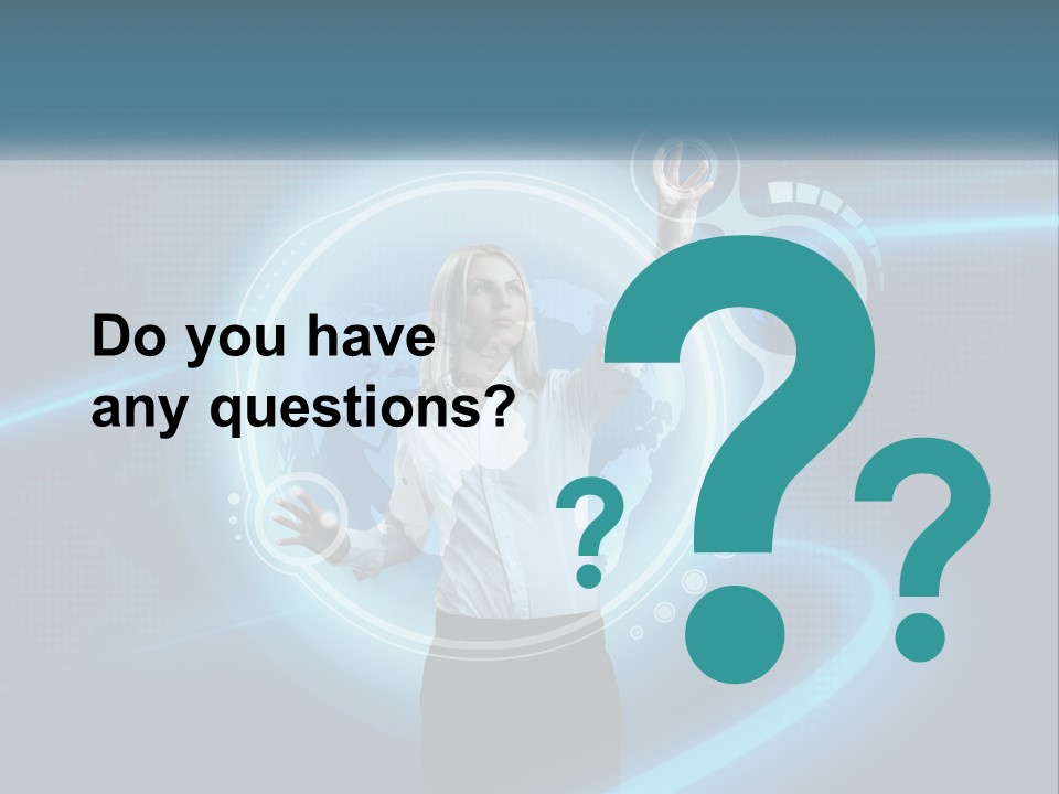 A Woman Holding Her Hand Up In Front Of A World Map PowerPoint Template