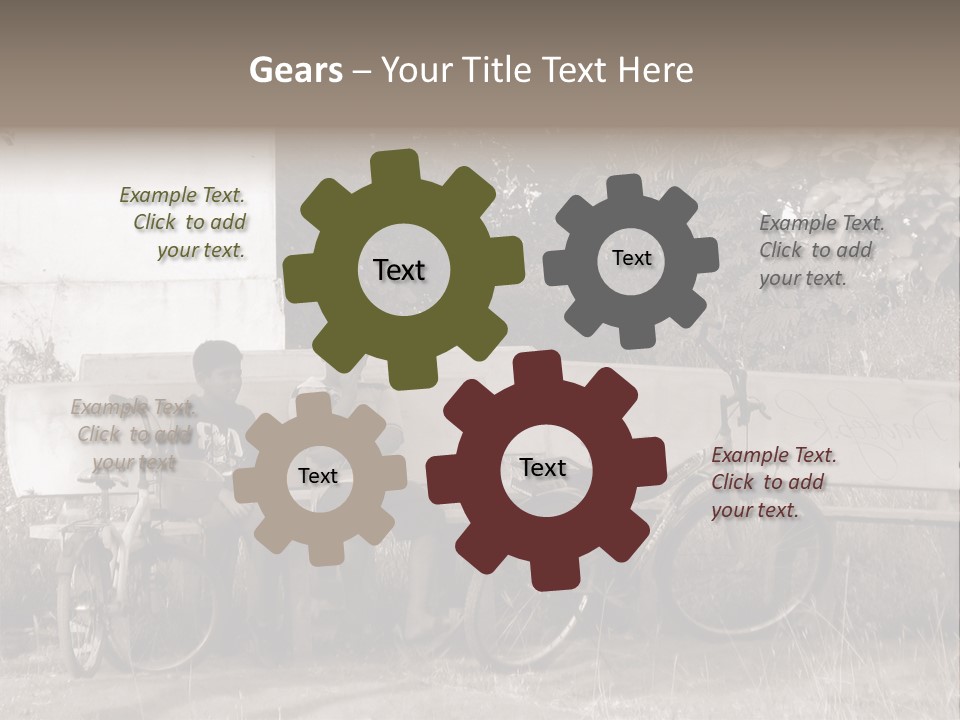 Two Boys Sitting On A Bench In A Park PowerPoint Template