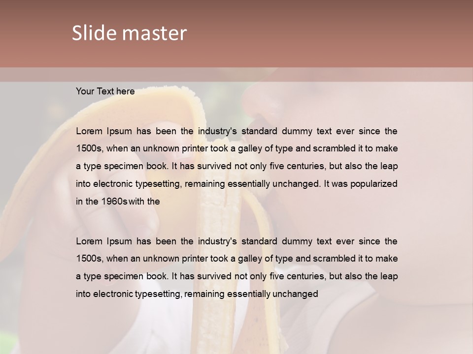 A Baby Eating A Banana With A Brown Background PowerPoint Template