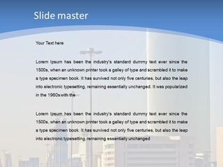A Powerpoint Presentation With A Cityscape In The Background PowerPoint Template