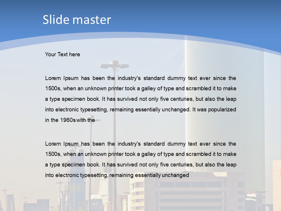 A Powerpoint Presentation With A Cityscape In The Background PowerPoint Template
